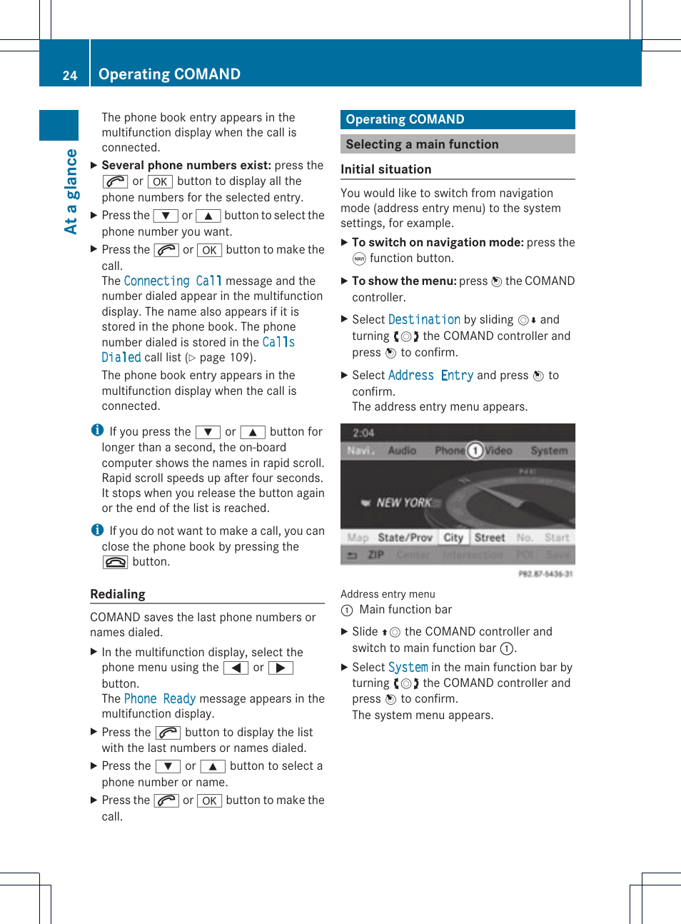 At a glan ce, Operating comand | Mercedes-Benz GLK-Class 2012 COMAND Manual User Manual | Page 26 / 182