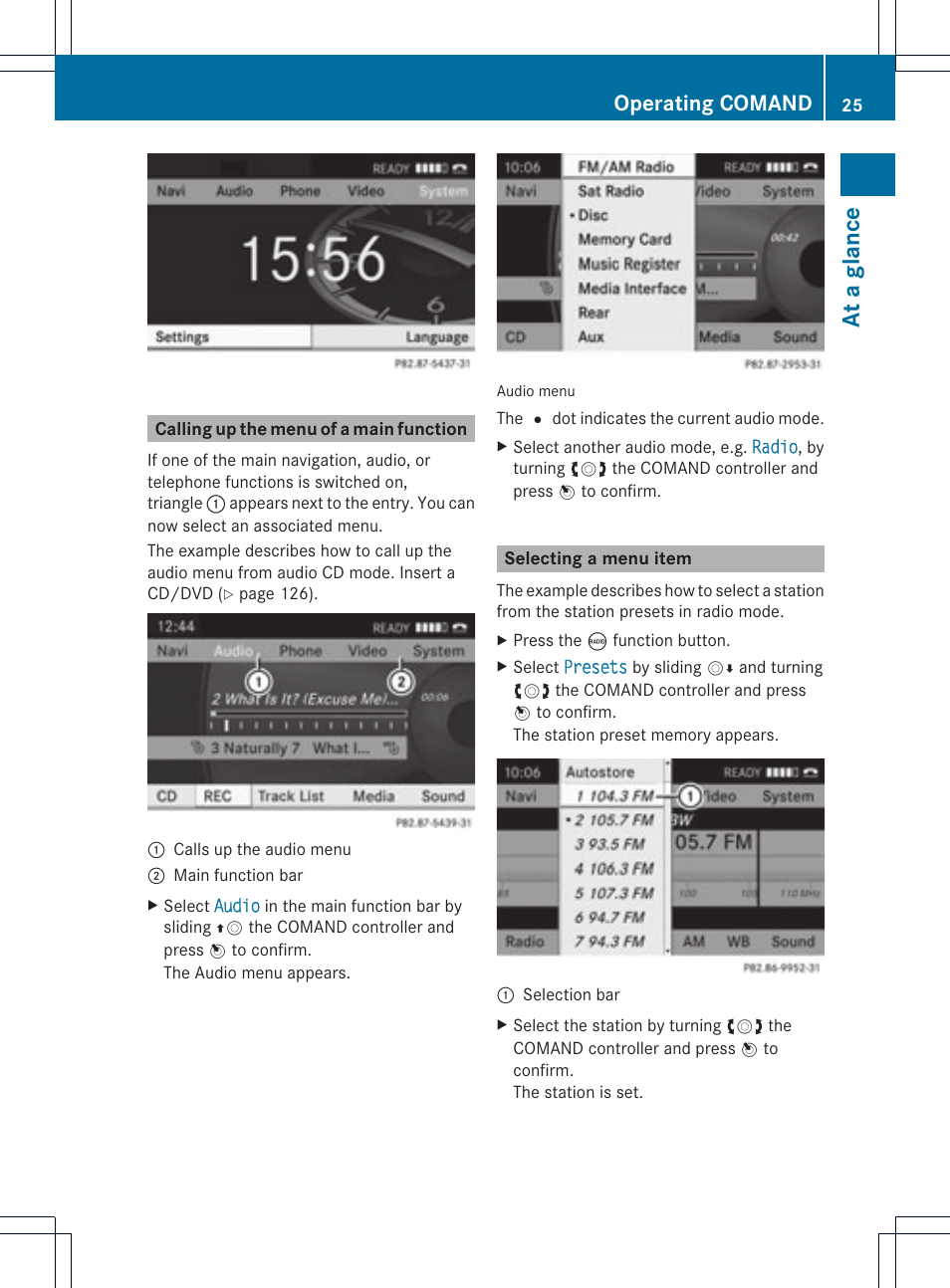 At a glanc e, Operating comand | Mercedes-Benz GLK-Class 2012 COMAND Manual User Manual | Page 27 / 182