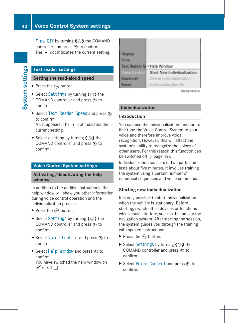 System settings, Voice control system settings | Mercedes-Benz GLK-Class 2012 COMAND Manual User Manual | Page 42 / 182