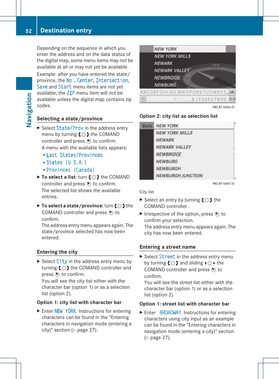 Na vigat ion, Destination entry | Mercedes-Benz GLK-Class 2012 COMAND Manual User Manual | Page 54 / 182