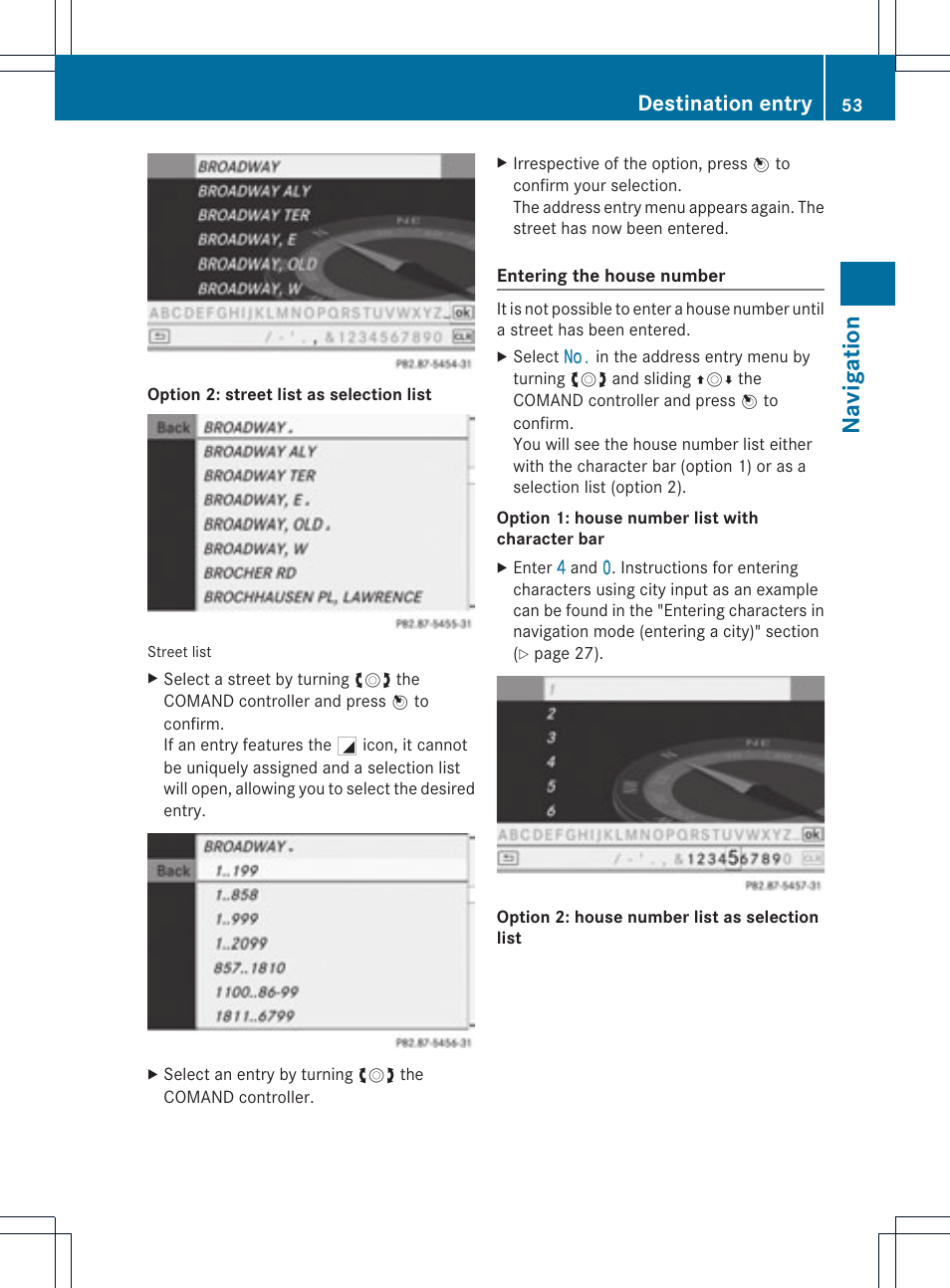Na vigat ion, Destination entry | Mercedes-Benz GLK-Class 2012 COMAND Manual User Manual | Page 55 / 182