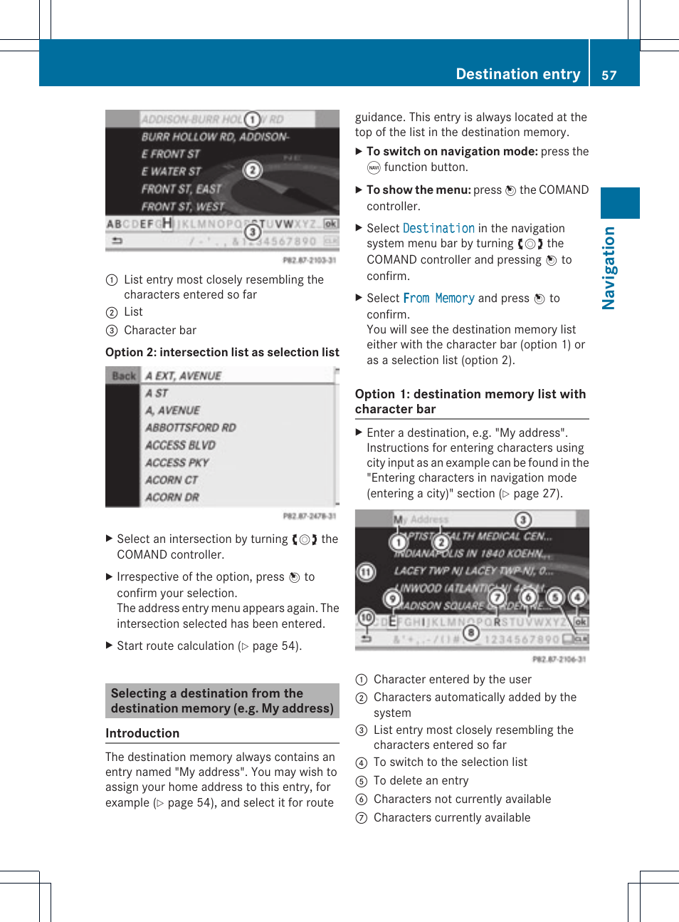 Na vigat ion, Destination entry | Mercedes-Benz GLK-Class 2012 COMAND Manual User Manual | Page 59 / 182