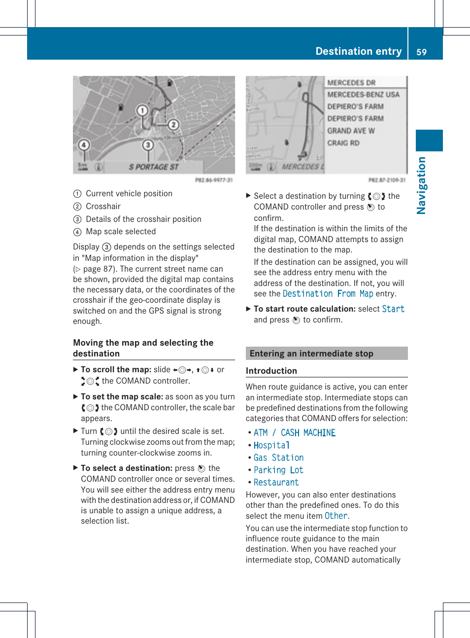 Na vigat ion, Destination entry | Mercedes-Benz GLK-Class 2012 COMAND Manual User Manual | Page 61 / 182