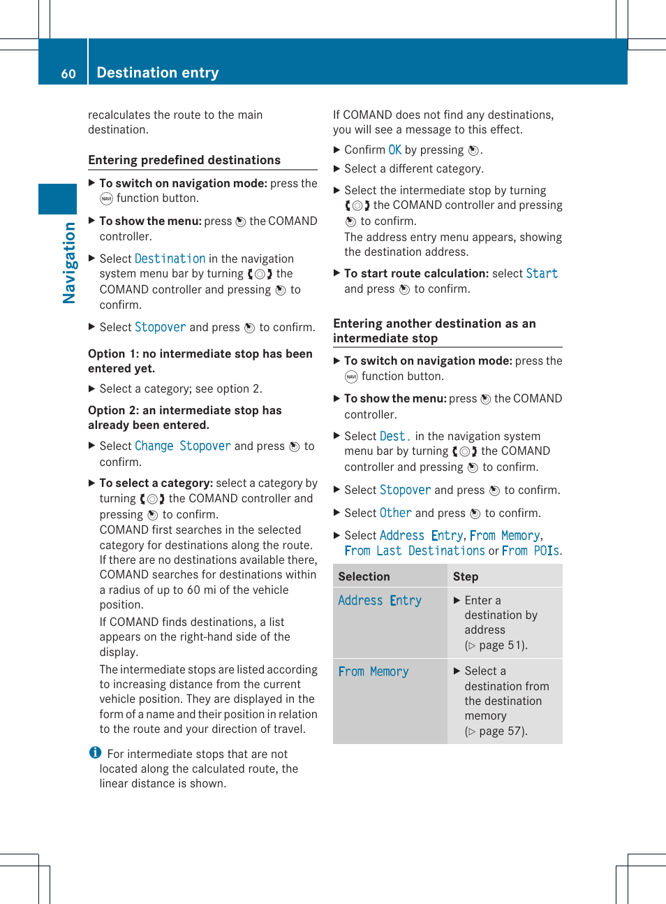 Na vigation, Destination entry | Mercedes-Benz GLK-Class 2012 COMAND Manual User Manual | Page 62 / 182
