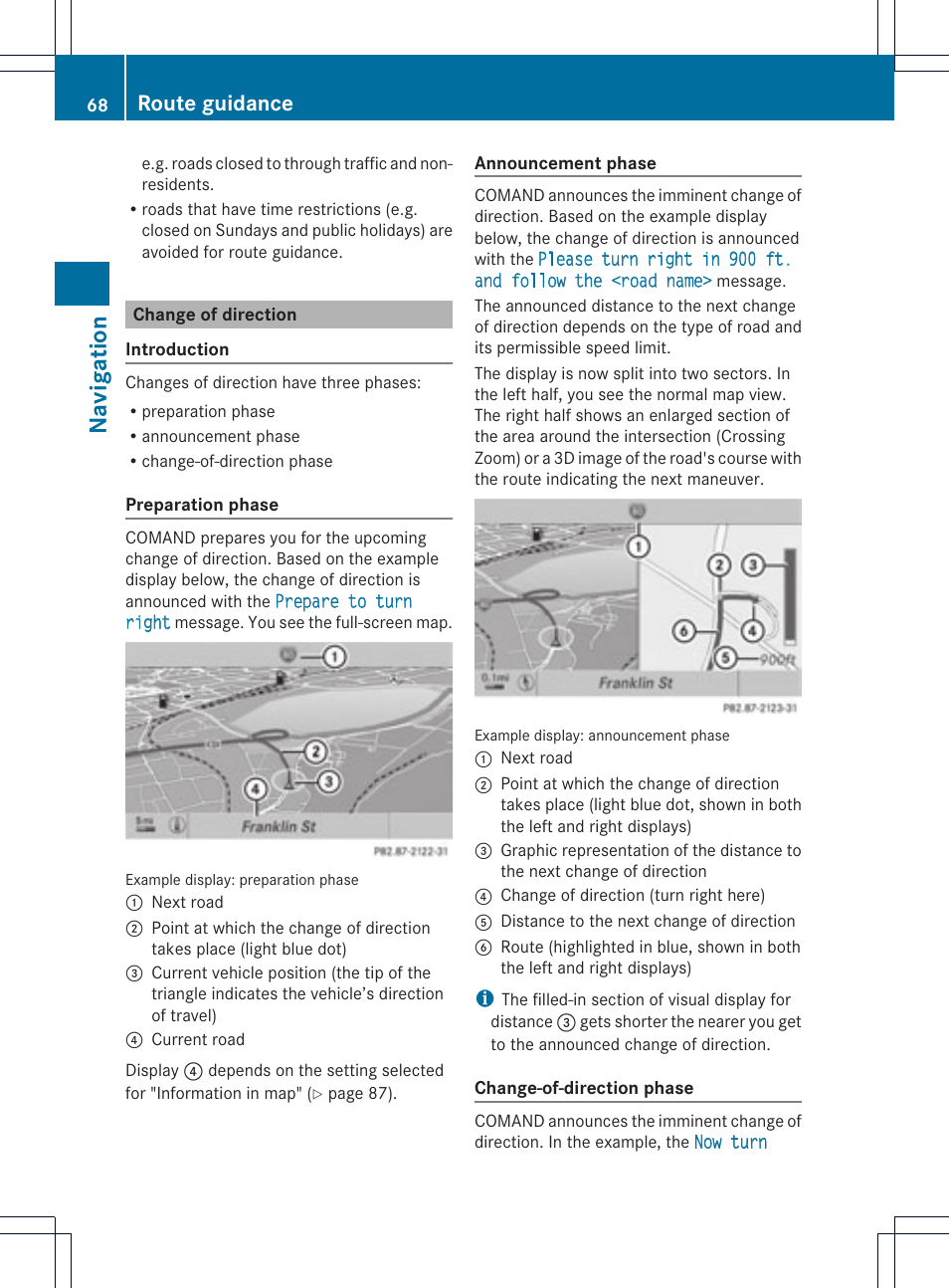 Navigat ion, Route guidance | Mercedes-Benz GLK-Class 2012 COMAND Manual User Manual | Page 70 / 182