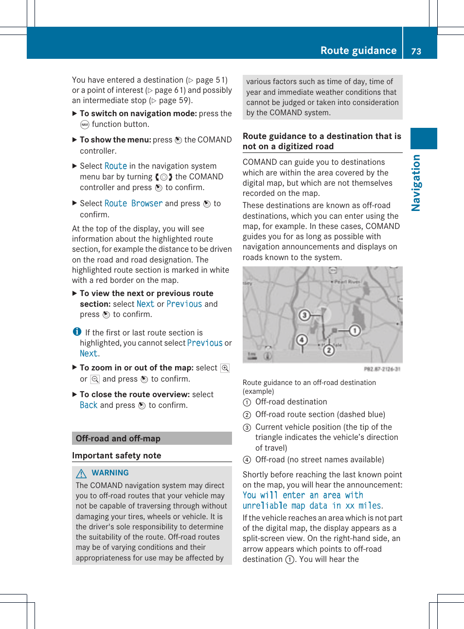 Na vigation, Route guidance | Mercedes-Benz GLK-Class 2012 COMAND Manual User Manual | Page 75 / 182
