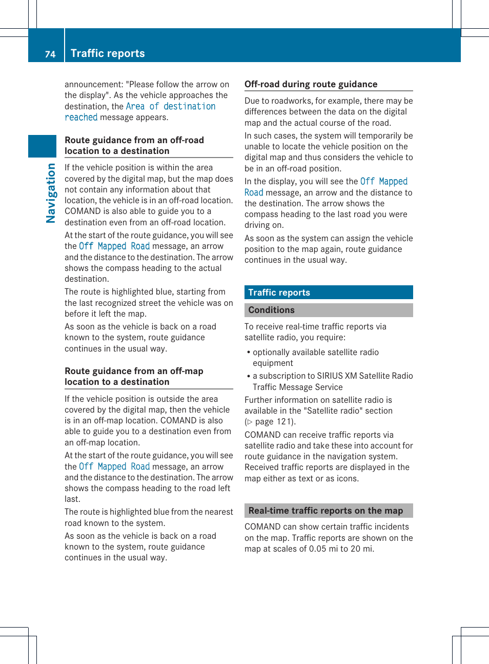 Navigat ion, Traffic reports | Mercedes-Benz GLK-Class 2012 COMAND Manual User Manual | Page 76 / 182