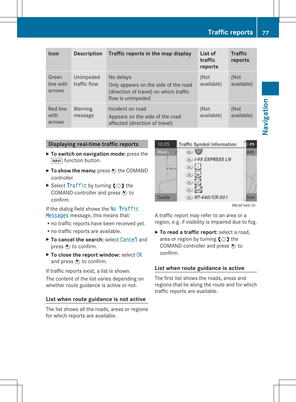 Na vigation, Traffic reports | Mercedes-Benz GLK-Class 2012 COMAND Manual User Manual | Page 79 / 182