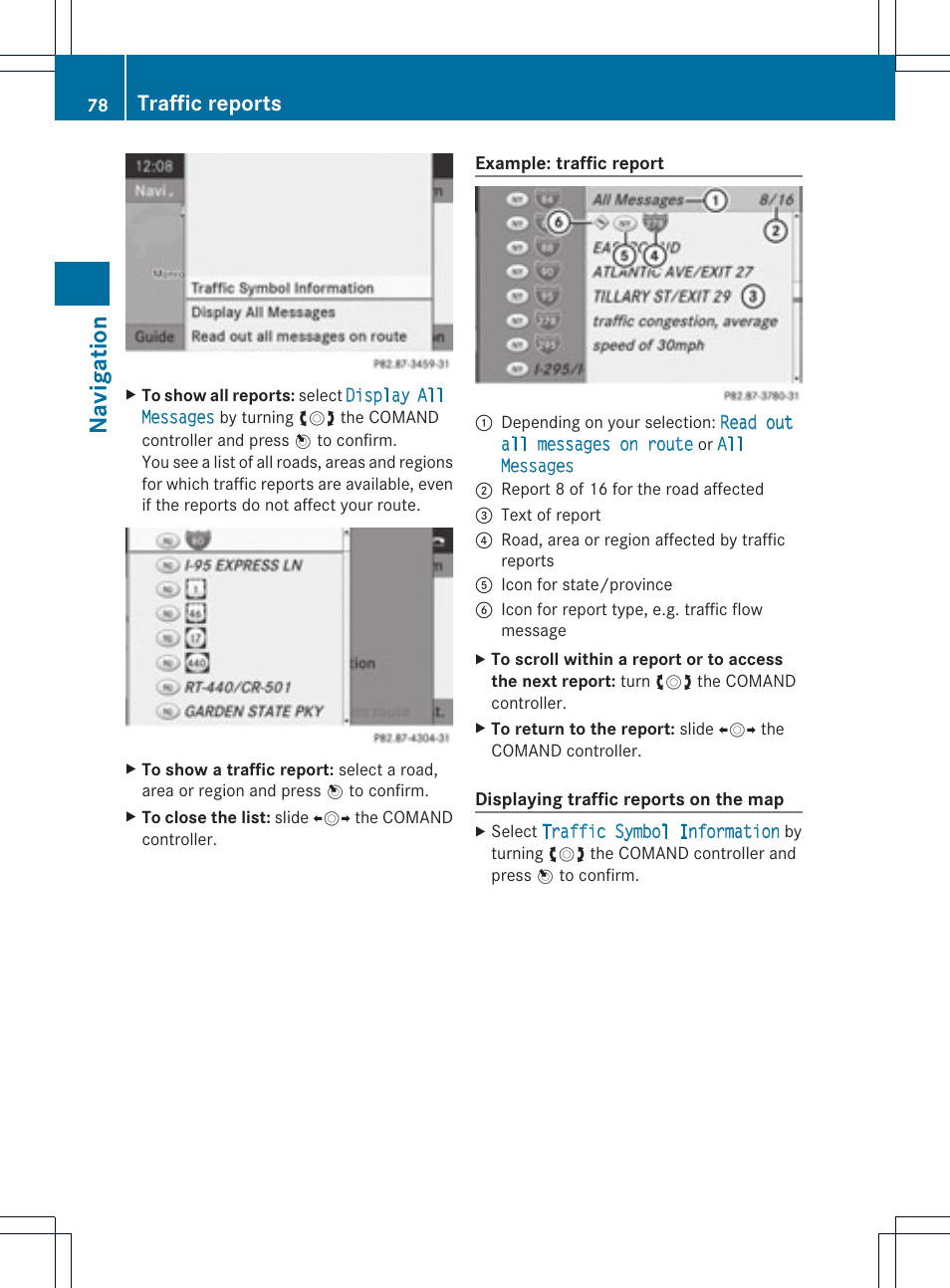 Na vigat ion, Traffic reports | Mercedes-Benz GLK-Class 2012 COMAND Manual User Manual | Page 80 / 182