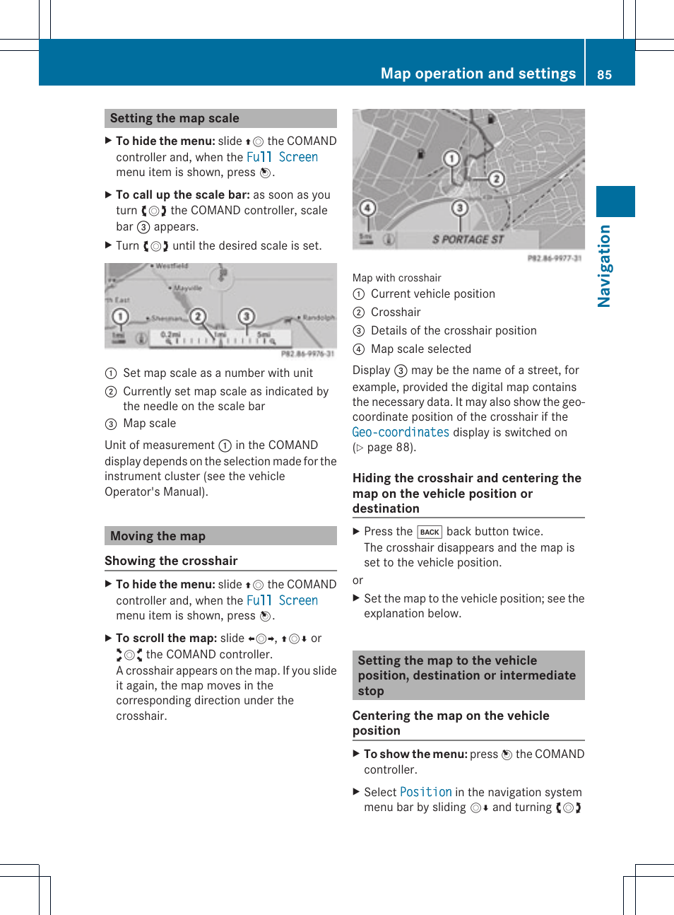Navigat ion, Map operation and settings | Mercedes-Benz GLK-Class 2012 COMAND Manual User Manual | Page 87 / 182