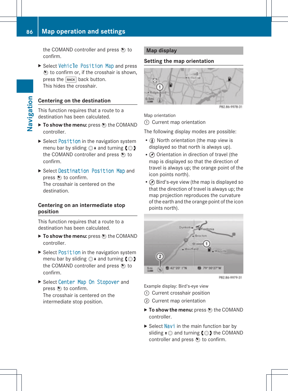 Na vigation, Map operation and settings | Mercedes-Benz GLK-Class 2012 COMAND Manual User Manual | Page 88 / 182