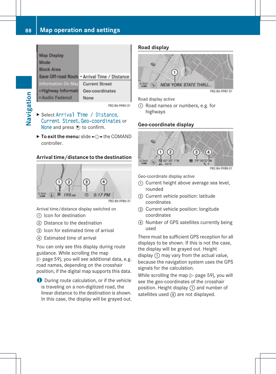 Navigat ion, Map operation and settings | Mercedes-Benz GLK-Class 2012 COMAND Manual User Manual | Page 90 / 182