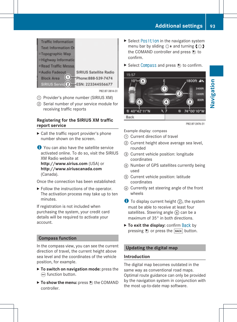 Na vigation, Additional settings | Mercedes-Benz GLK-Class 2012 COMAND Manual User Manual | Page 95 / 182