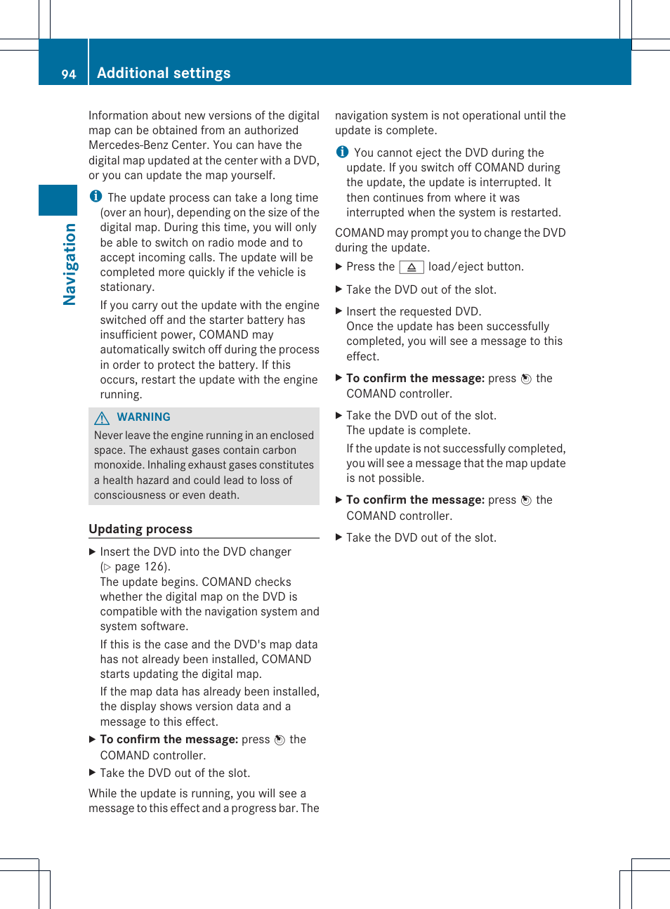 Navigat ion, Additional settings | Mercedes-Benz GLK-Class 2012 COMAND Manual User Manual | Page 96 / 182
