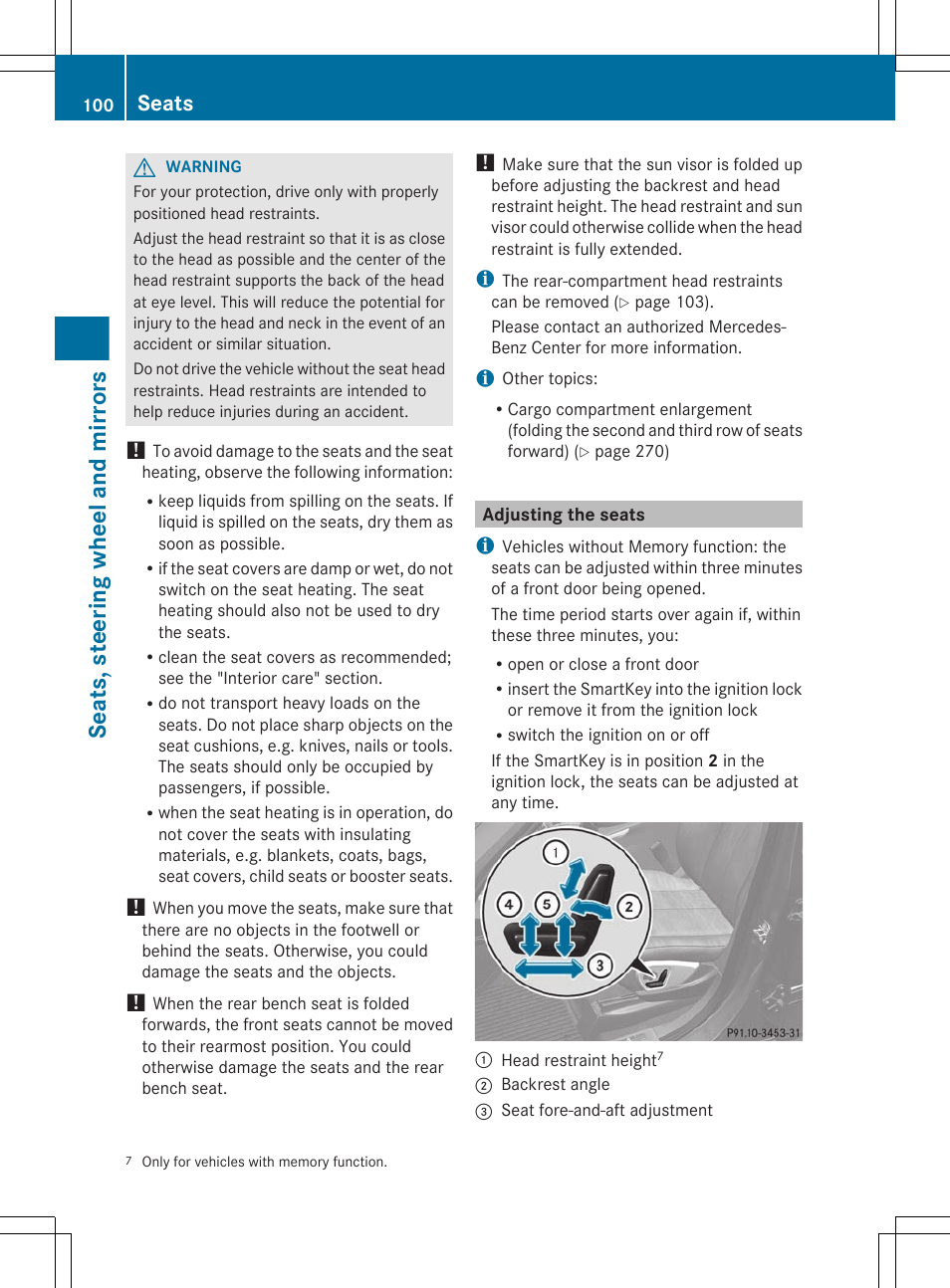 Adjusting the seats, Electrical seat adjustment, Seats, steering wheel and mirrors | Seats | Mercedes-Benz GL-Class 2012 Owners Manual User Manual | Page 102 / 384