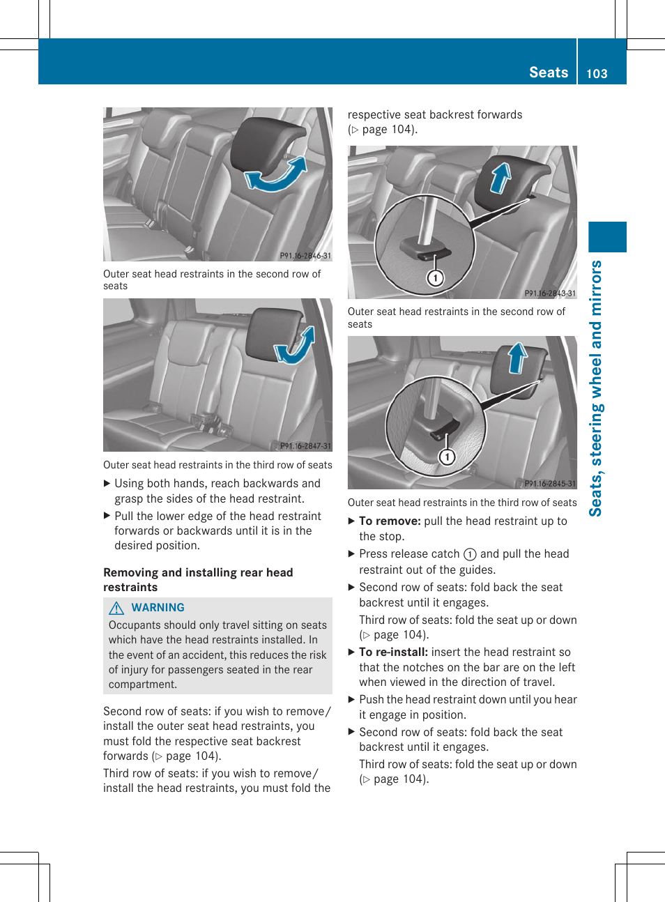 Can be removed, Seats, steering wheel and mirrors, Seats | Mercedes-Benz GL-Class 2012 Owners Manual User Manual | Page 105 / 384