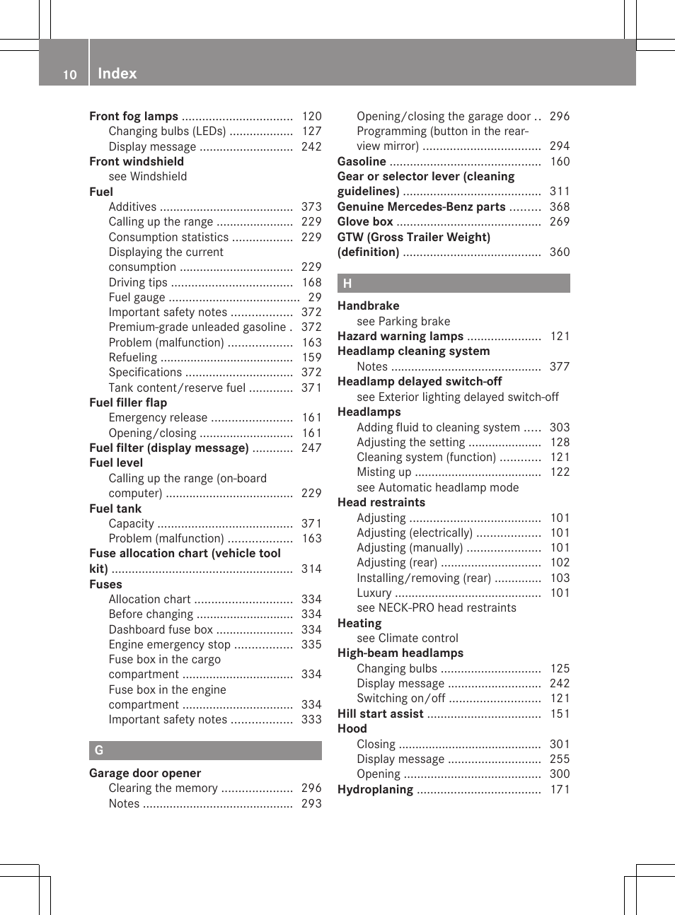Index | Mercedes-Benz GL-Class 2012 Owners Manual User Manual | Page 12 / 384