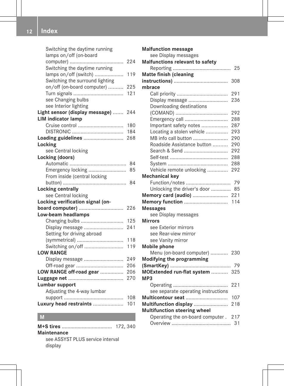 Index | Mercedes-Benz GL-Class 2012 Owners Manual User Manual | Page 14 / 384