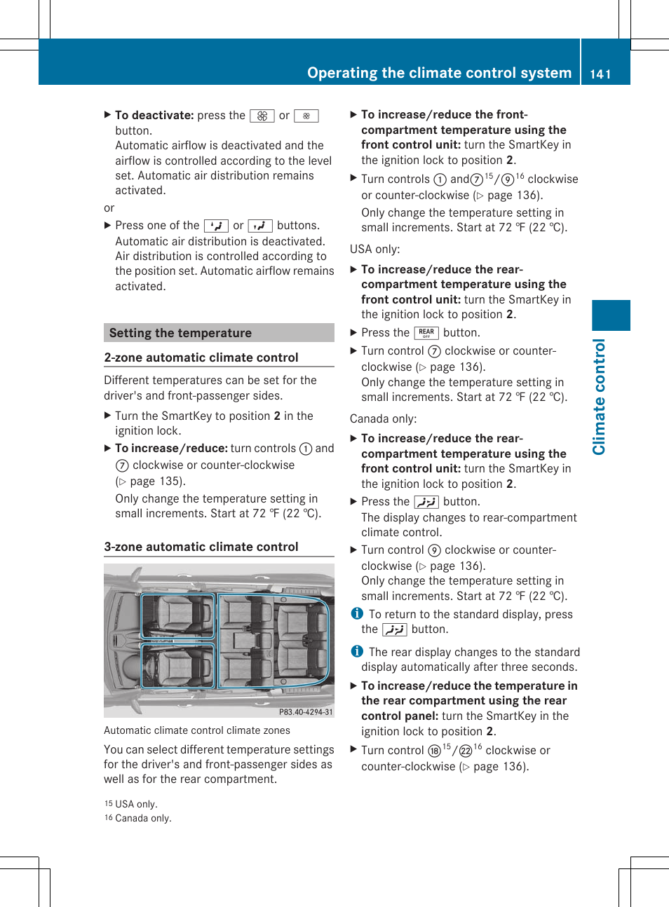 Setting the temperature, To set the temperature, left, To set the temperature, right | To set the temperature, Climate control, Operating the climate control system | Mercedes-Benz GL-Class 2012 Owners Manual User Manual | Page 143 / 384