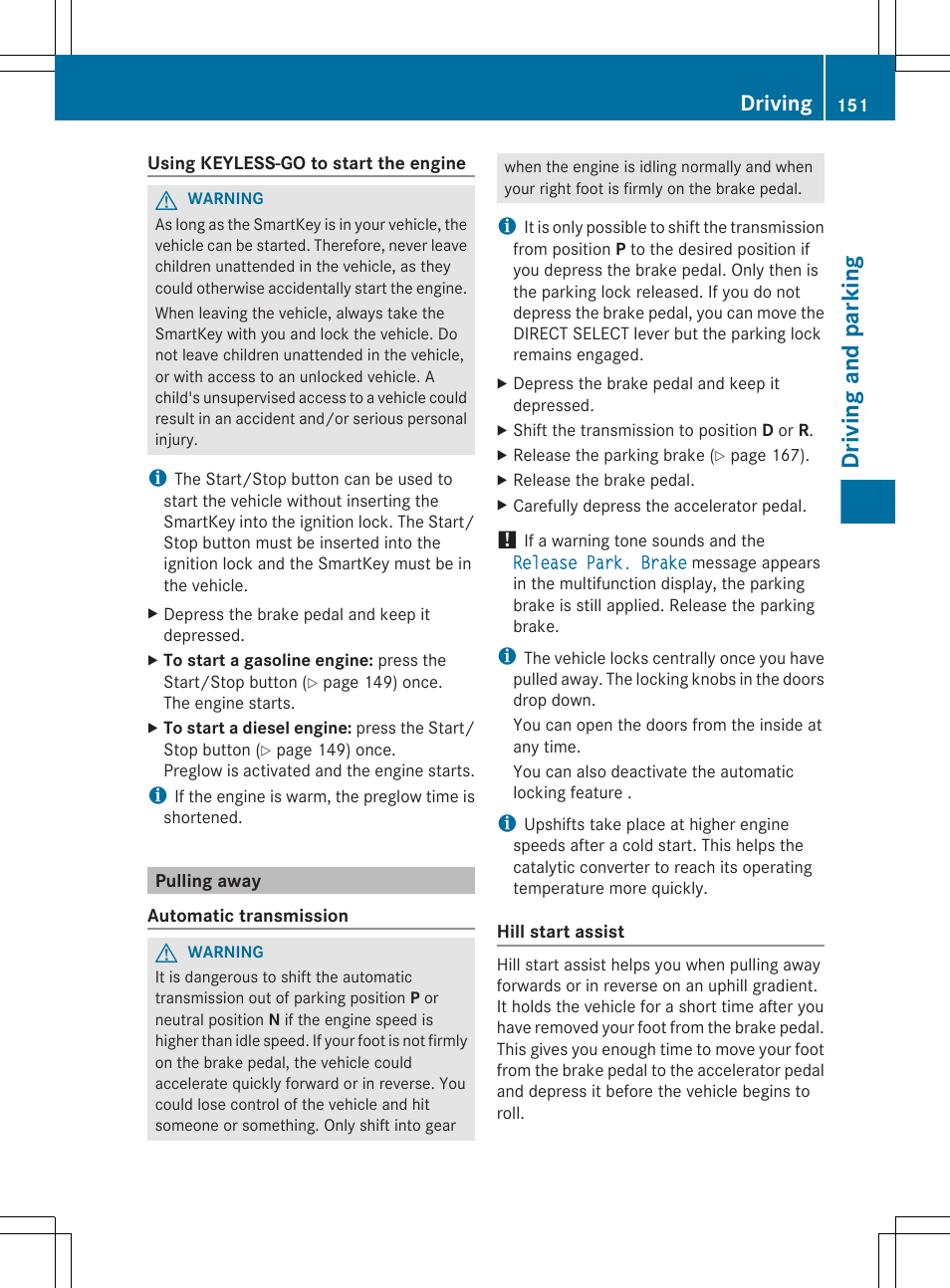 Pulling away, Driving and parking, Driving | Mercedes-Benz GL-Class 2012 Owners Manual User Manual | Page 153 / 384