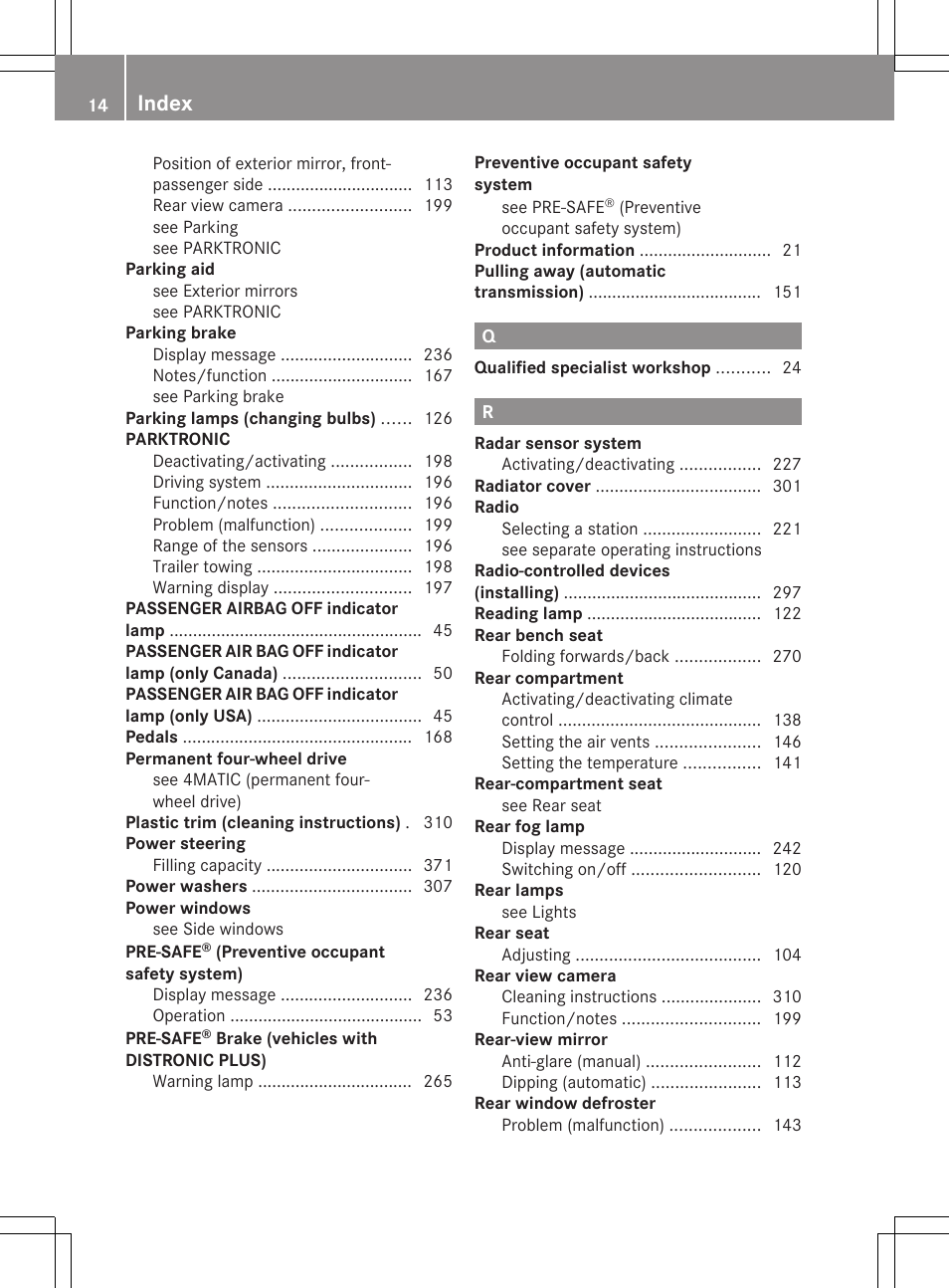 Index | Mercedes-Benz GL-Class 2012 Owners Manual User Manual | Page 16 / 384