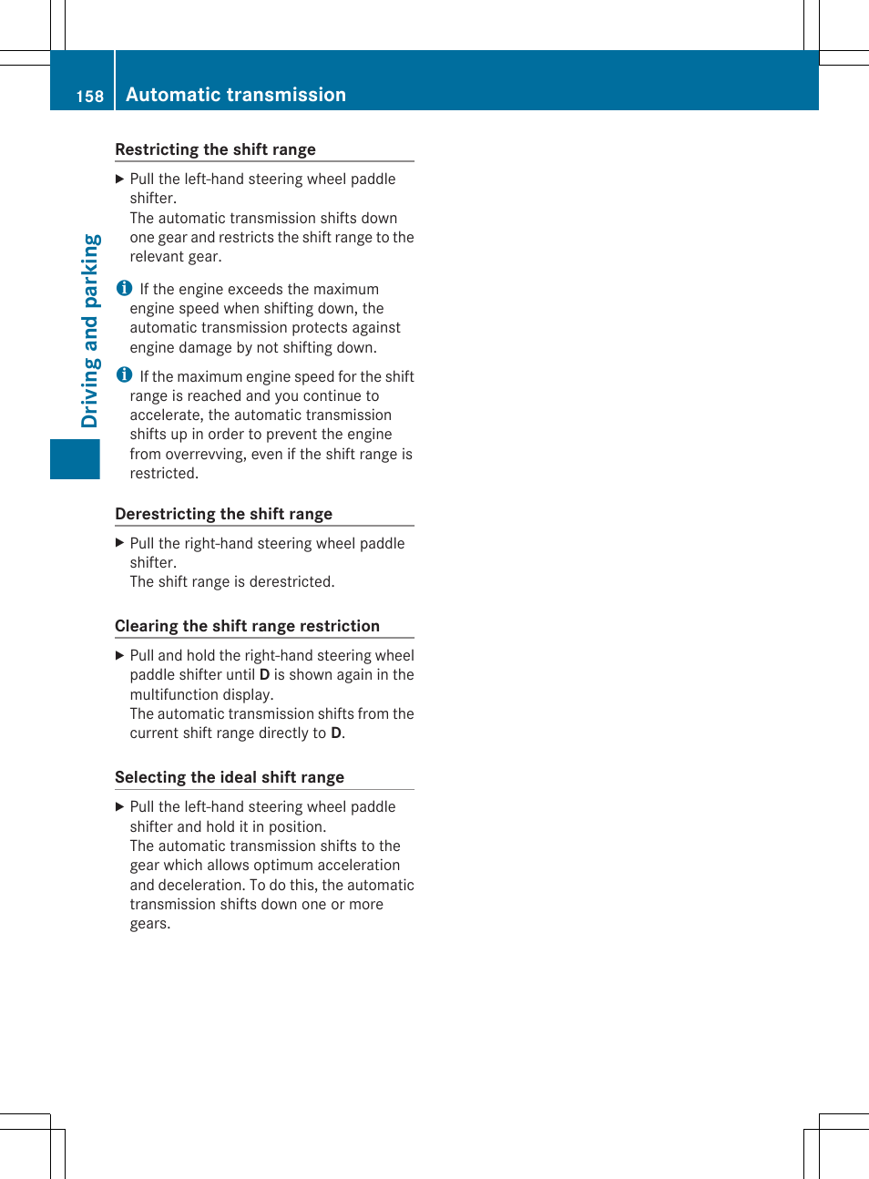Driving and parking, Automatic transmission | Mercedes-Benz GL-Class 2012 Owners Manual User Manual | Page 160 / 384
