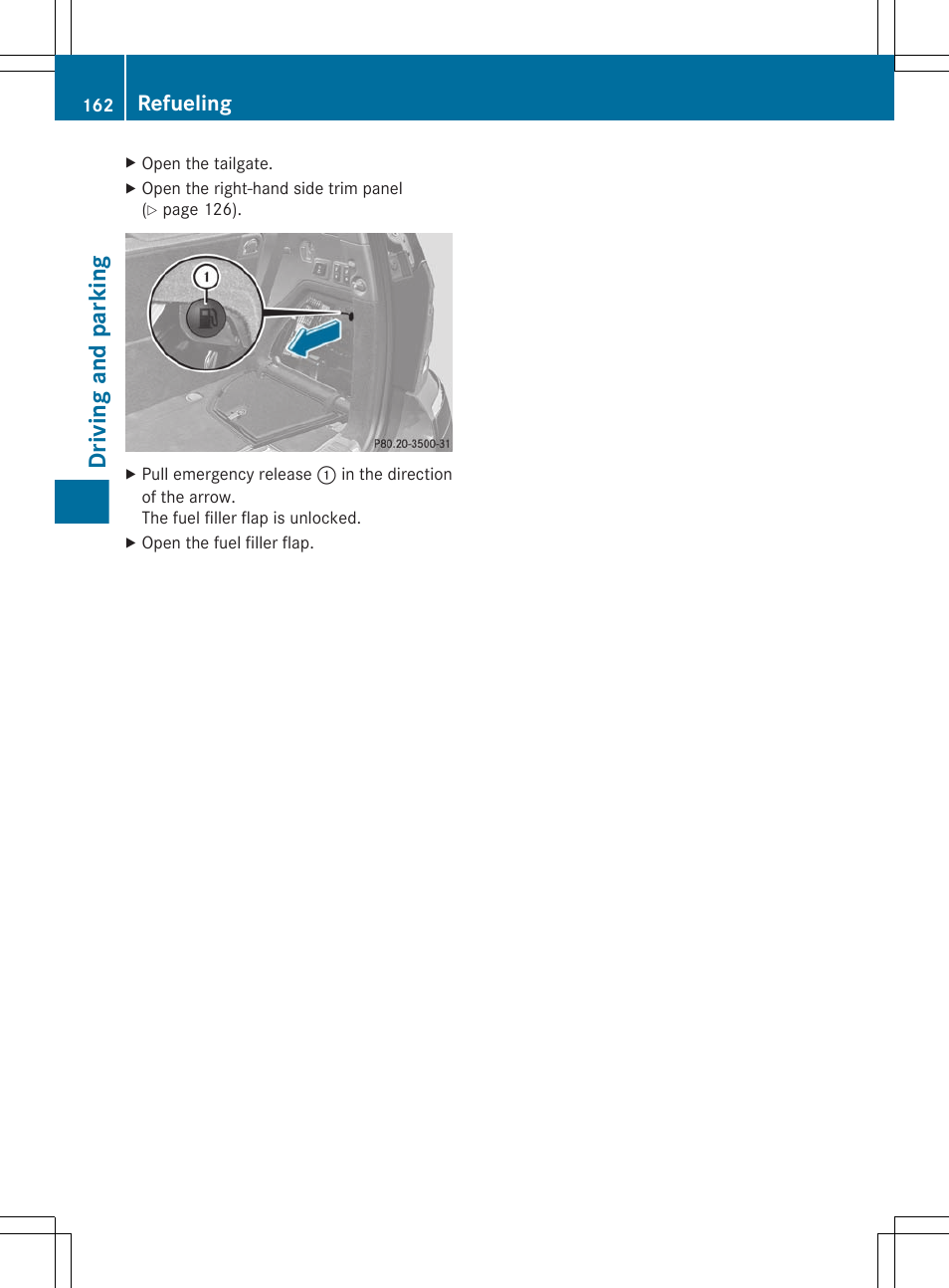 Driving and parking, Refueling | Mercedes-Benz GL-Class 2012 Owners Manual User Manual | Page 164 / 384
