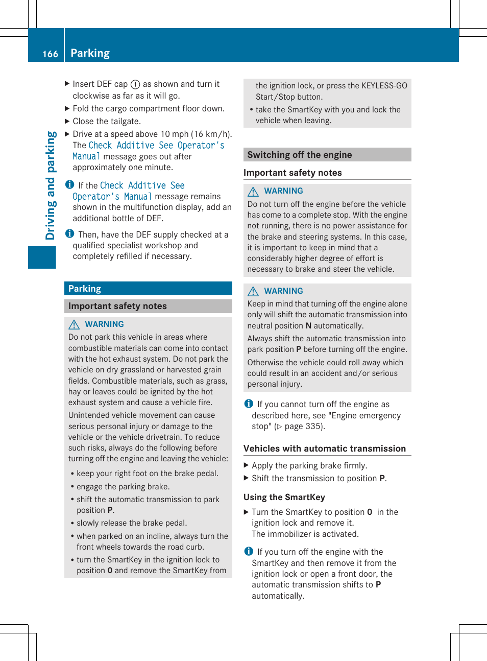 Parking, Important safety notes, Switching off the engine | Driving and parking | Mercedes-Benz GL-Class 2012 Owners Manual User Manual | Page 168 / 384
