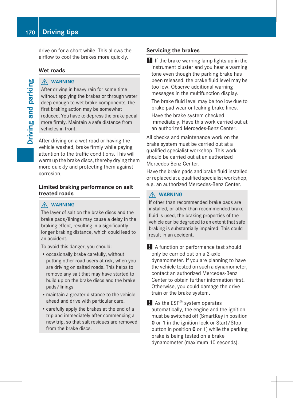 Driving and parking, Driving tips | Mercedes-Benz GL-Class 2012 Owners Manual User Manual | Page 172 / 384
