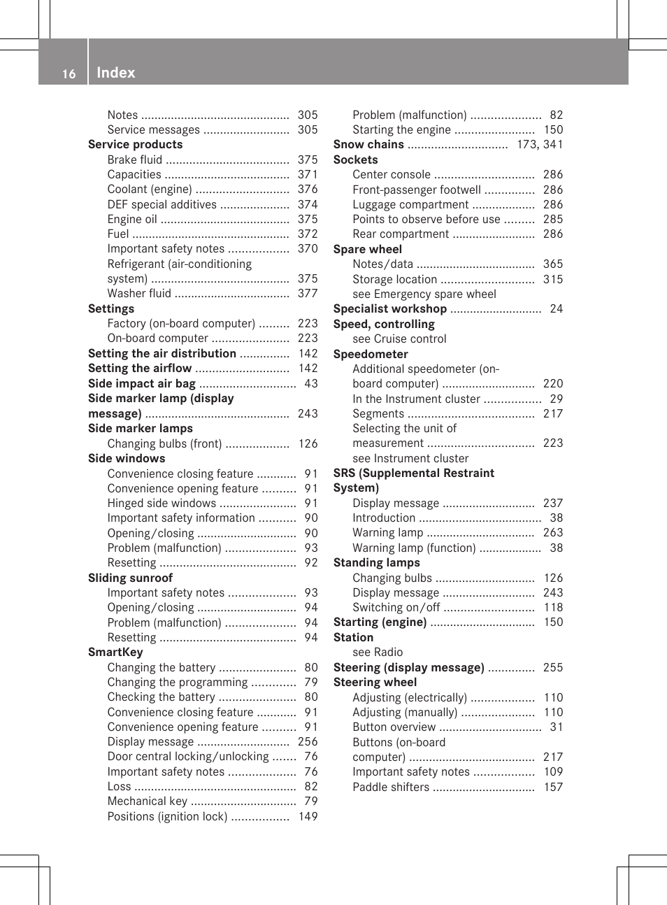Index | Mercedes-Benz GL-Class 2012 Owners Manual User Manual | Page 18 / 384