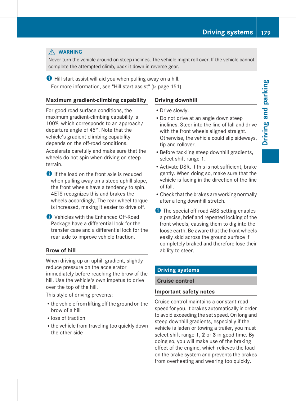 Driving systems, Cruise control, Driving and parking | Mercedes-Benz GL-Class 2012 Owners Manual User Manual | Page 181 / 384