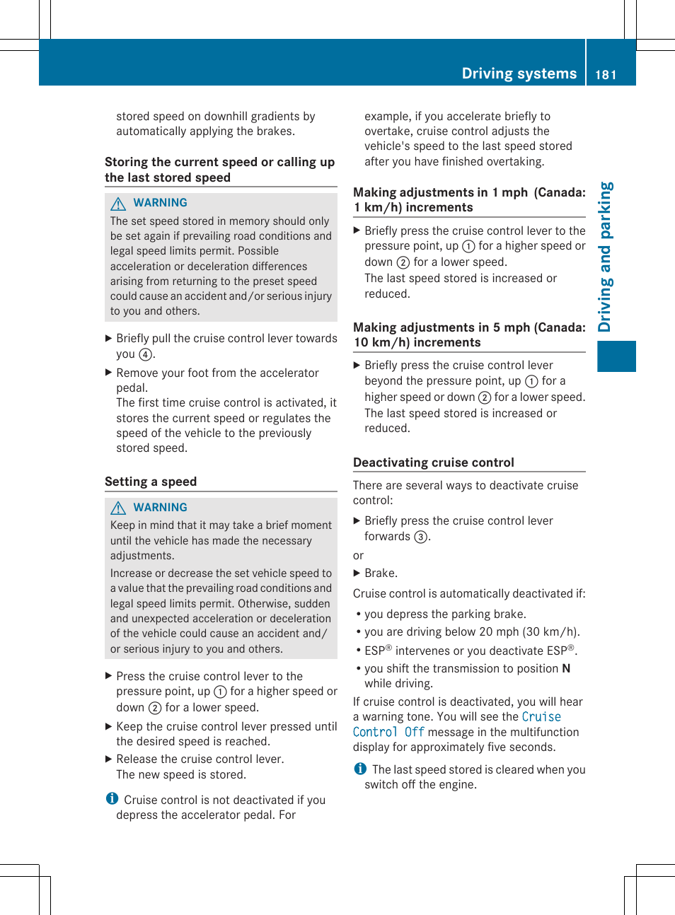 Driving and parking, Driving systems | Mercedes-Benz GL-Class 2012 Owners Manual User Manual | Page 183 / 384