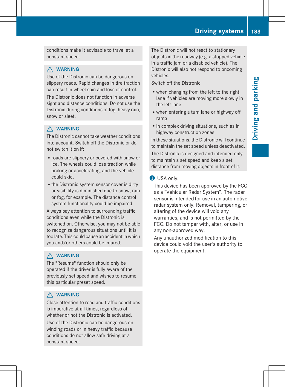Driving and parking, Driving systems | Mercedes-Benz GL-Class 2012 Owners Manual User Manual | Page 185 / 384