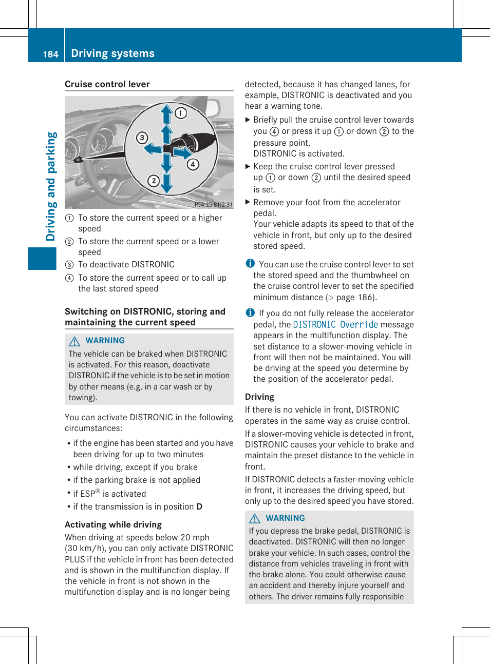 Driving and parking, Driving systems | Mercedes-Benz GL-Class 2012 Owners Manual User Manual | Page 186 / 384