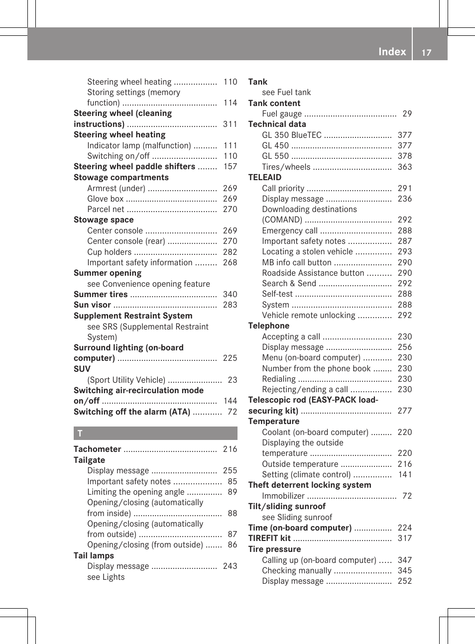 Index | Mercedes-Benz GL-Class 2012 Owners Manual User Manual | Page 19 / 384