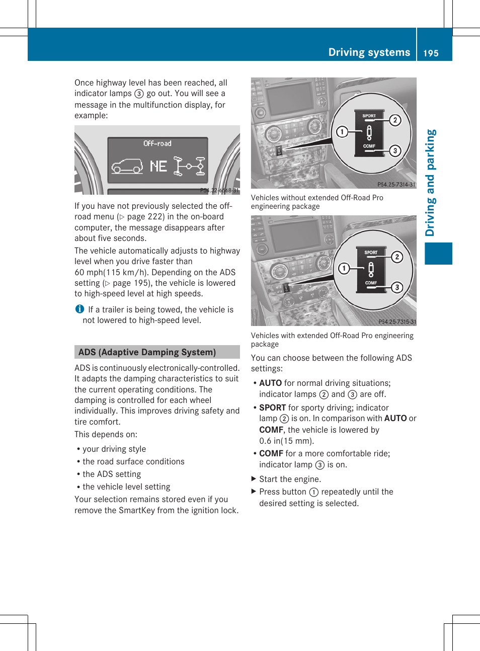 Ads (adaptive damping system), Driving and parking, Driving systems | Mercedes-Benz GL-Class 2012 Owners Manual User Manual | Page 197 / 384