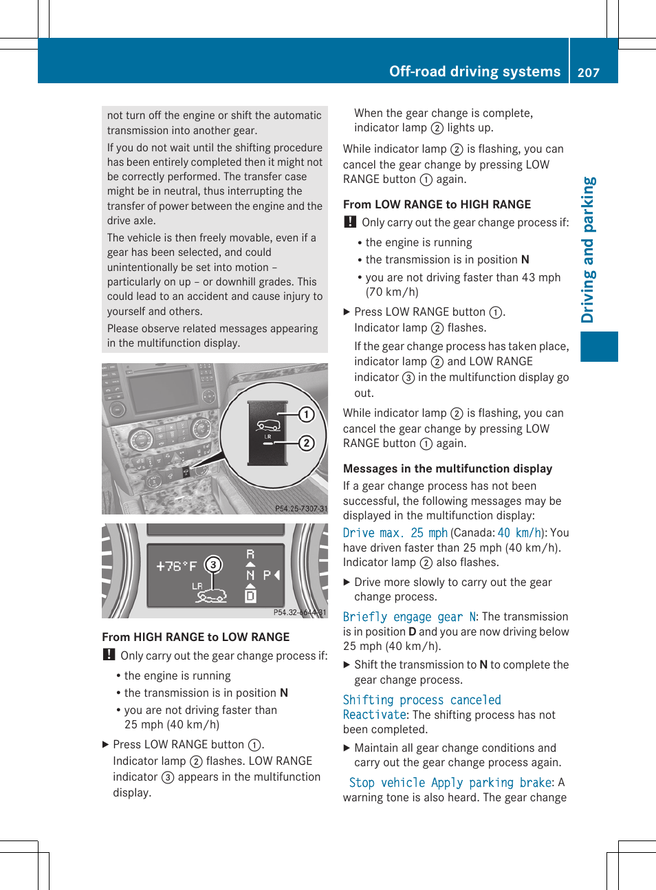 Driving and parking, Off-road driving systems | Mercedes-Benz GL-Class 2012 Owners Manual User Manual | Page 209 / 384