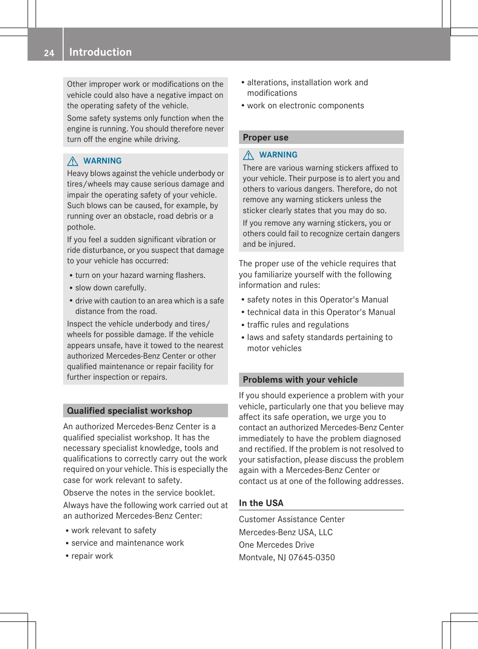 Qualified specialist workshop, Proper use, Problems with your vehicle | Introduction | Mercedes-Benz GL-Class 2012 Owners Manual User Manual | Page 26 / 384