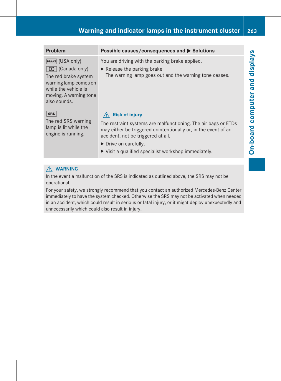 On-board computer and displays | Mercedes-Benz GL-Class 2012 Owners Manual User Manual | Page 265 / 384