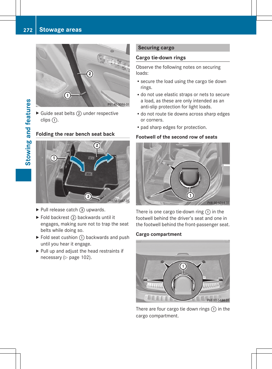 Securing cargo, Stowing and features, Stowage areas | Mercedes-Benz GL-Class 2012 Owners Manual User Manual | Page 274 / 384