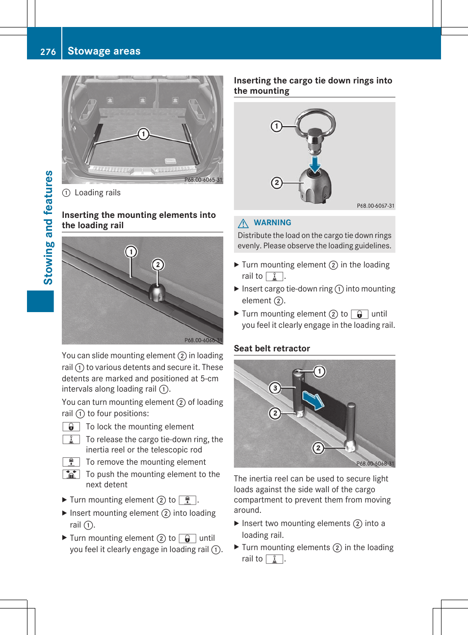 Stowing and features, Stowage areas | Mercedes-Benz GL-Class 2012 Owners Manual User Manual | Page 278 / 384