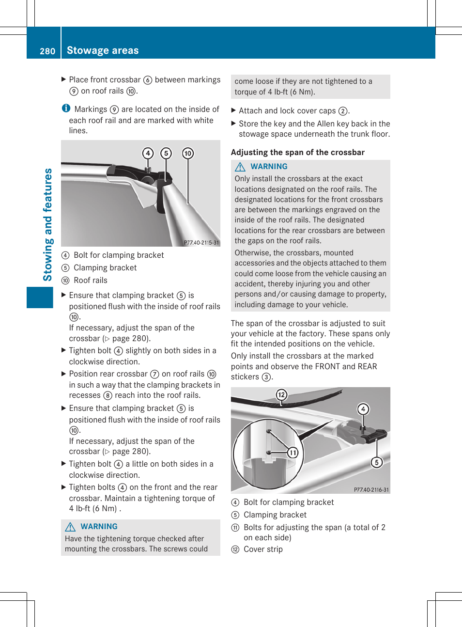 Stowing and features, Stowage areas | Mercedes-Benz GL-Class 2012 Owners Manual User Manual | Page 282 / 384