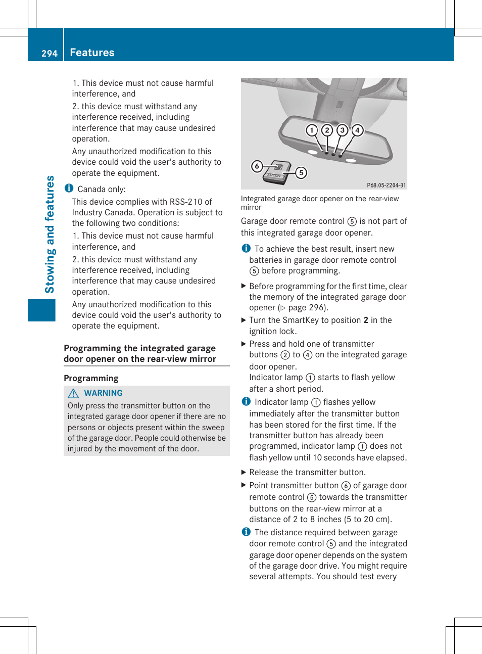 Stowing and features, Features | Mercedes-Benz GL-Class 2012 Owners Manual User Manual | Page 296 / 384