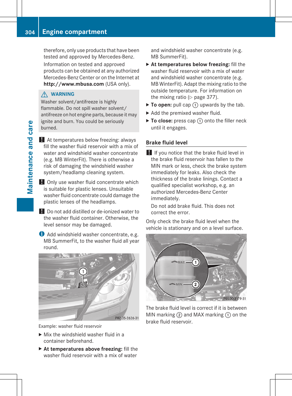 Maintenance and care, Engine compartment | Mercedes-Benz GL-Class 2012 Owners Manual User Manual | Page 306 / 384