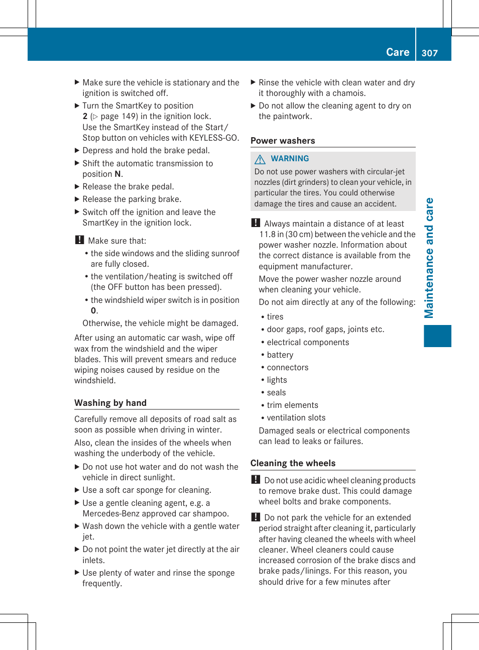 Maintenance and care, Care | Mercedes-Benz GL-Class 2012 Owners Manual User Manual | Page 309 / 384