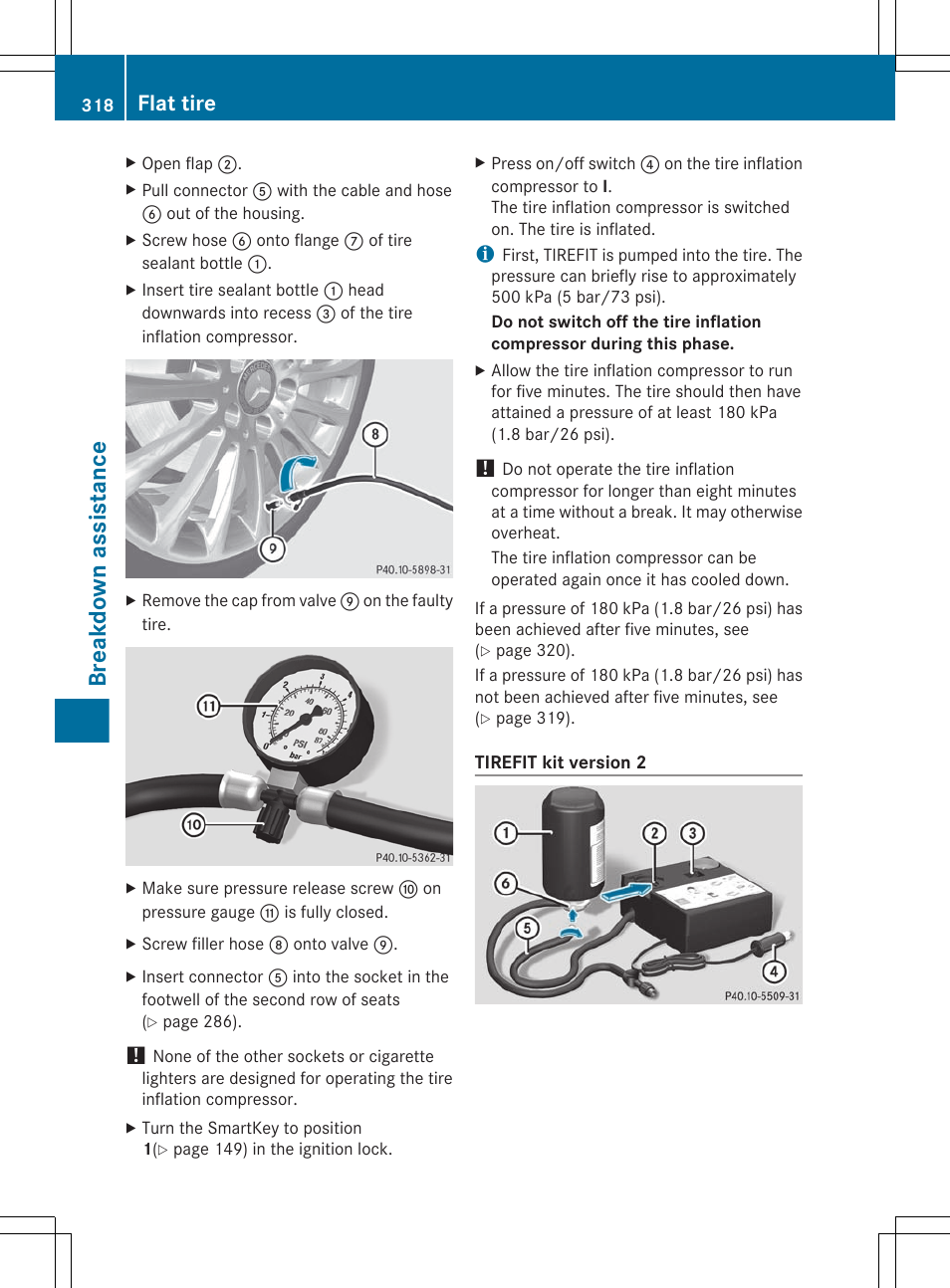 Breakdown assistance, Flat tire | Mercedes-Benz GL-Class 2012 Owners Manual User Manual | Page 320 / 384