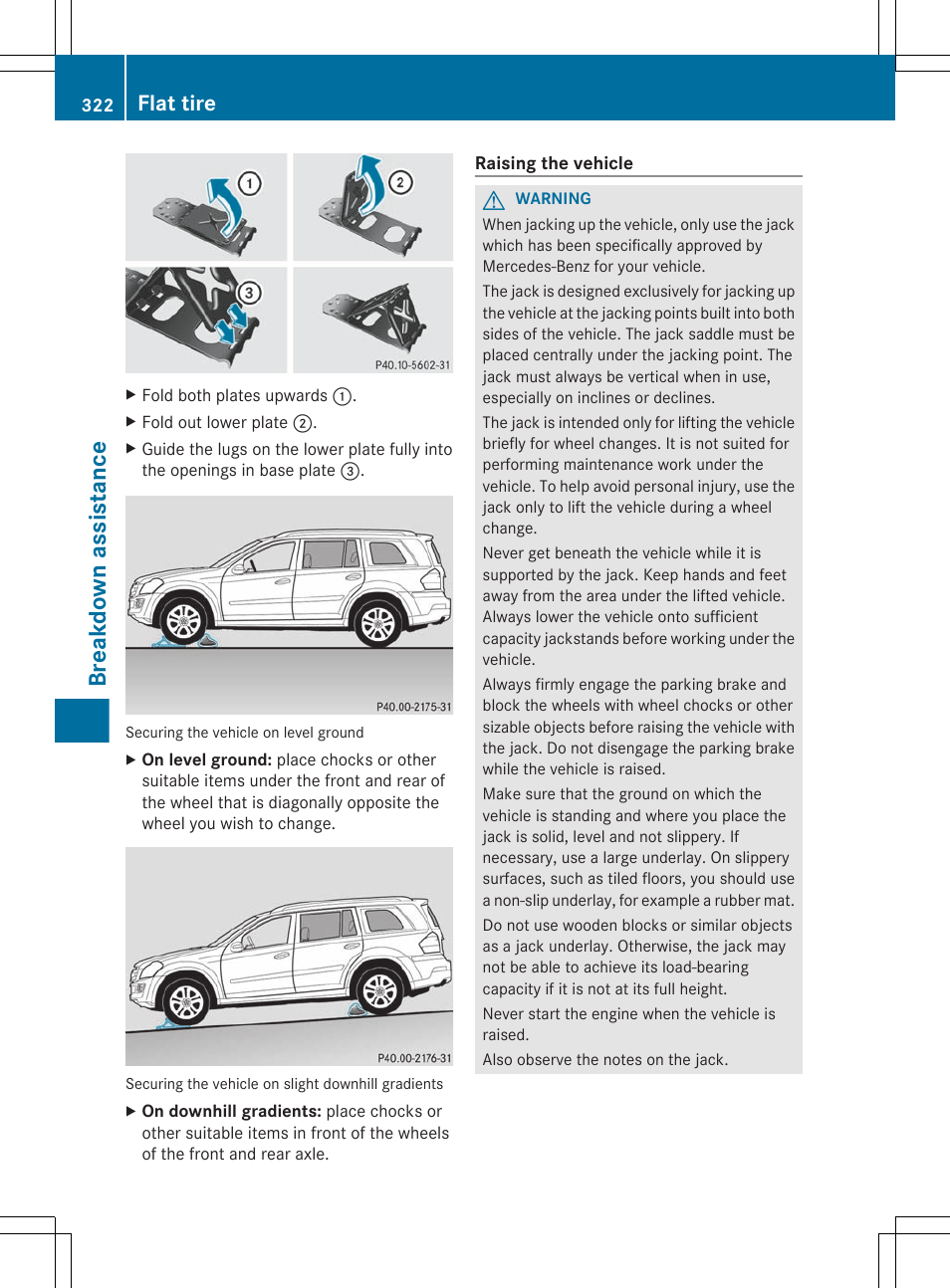 Breakdown assistance, Flat tire | Mercedes-Benz GL-Class 2012 Owners Manual User Manual | Page 324 / 384