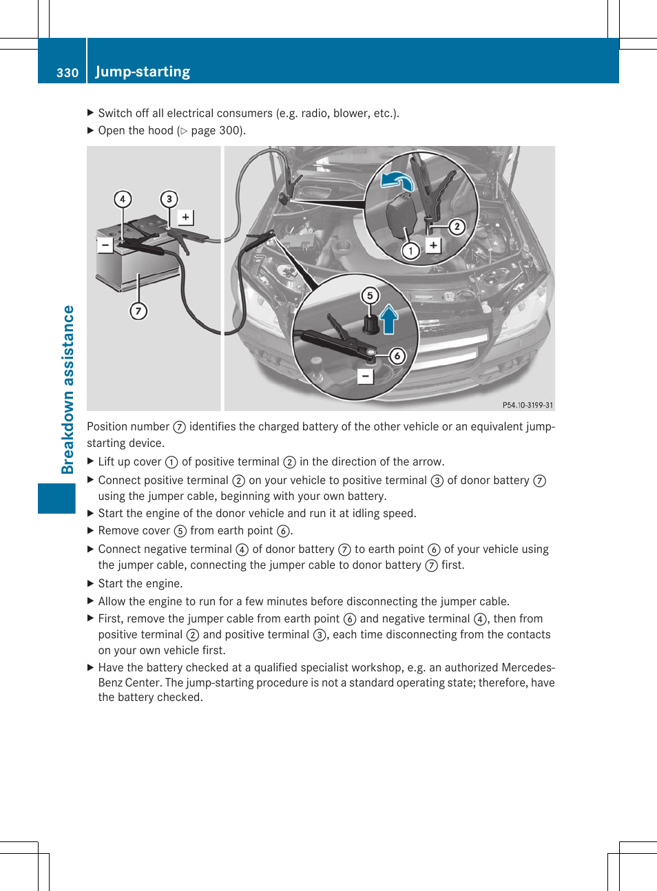 Breakdown assistance, Jump-starting | Mercedes-Benz GL-Class 2012 Owners Manual User Manual | Page 332 / 384