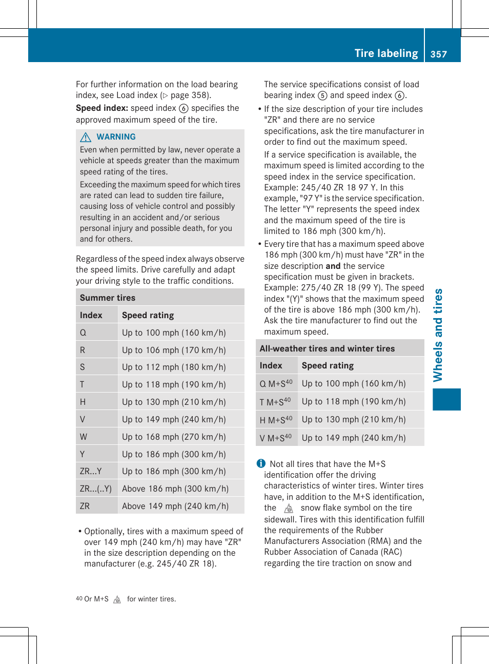 Wheels and tires, Tire labeling | Mercedes-Benz GL-Class 2012 Owners Manual User Manual | Page 359 / 384