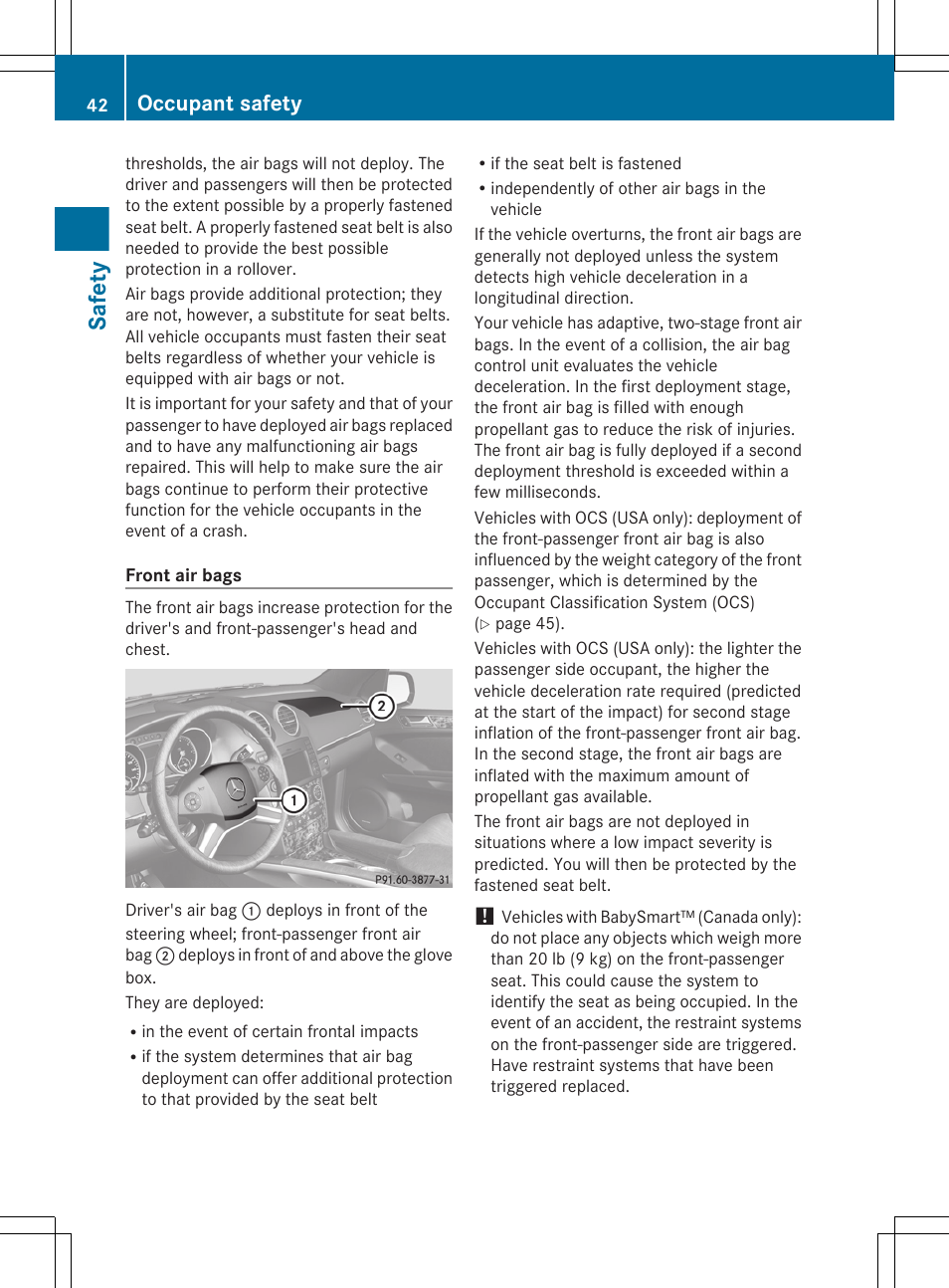 Safety, Occupant safety | Mercedes-Benz GL-Class 2012 Owners Manual User Manual | Page 44 / 384